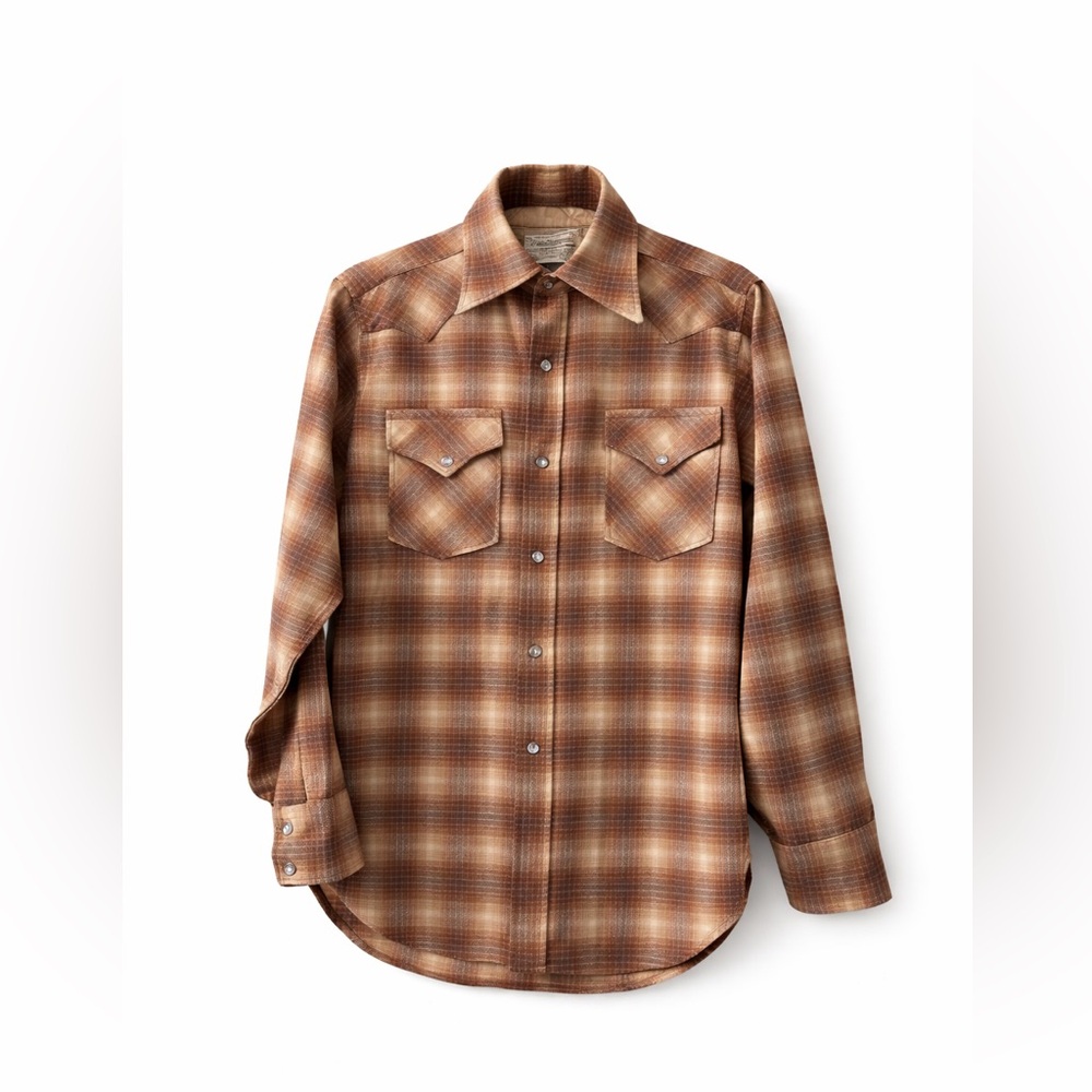 Pendleton Vintage Brown Plaid Wool Pearl Snap Western Shirt Men’s M USA